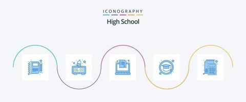 pacote de ícones azul 5 do ensino médio, incluindo calculadora. chapéu de graduação. exame. graduação. enquete vetor