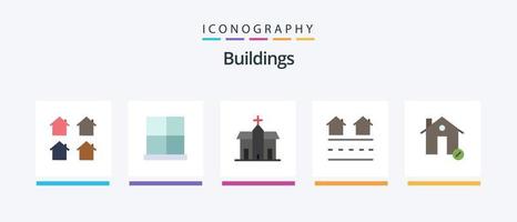 Pacote de ícones de 5 edifícios planos, incluindo habitação. Estado. casa. mosteiro. igreja. design de ícones criativos vetor