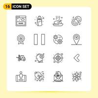 conjunto de 16 sinais de símbolos de ícones de interface do usuário modernos para cortador de comércio eletrônico, jantar, biscoito, cozimento, elementos de design de vetores editáveis
