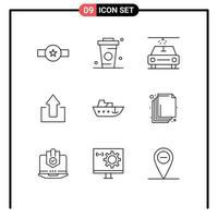 9 ícones criativos, sinais modernos e símbolos de upload de velocidade, bebidas, seta para cima, elementos de design de vetores editáveis