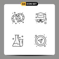 pacote de interface do usuário de 4 cores planas básicas de linha preenchida de brincos navegação em balão de grau de ciência elementos de design de vetores editáveis