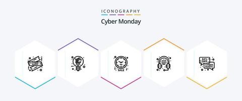 pacote de ícones de 25 linhas de cyber segunda-feira, incluindo mensagem. desconto. venda. venda. comércio eletrônico vetor
