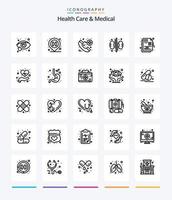 cuidados de saúde criativos e pacote de ícones médicos de 25 contornos, como médicos. saúde. emergência. Cuidado. rins vetor