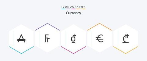 Moeda 25 pacote de ícones planos, incluindo a Geórgia. lari. dong. finança. euro vetor