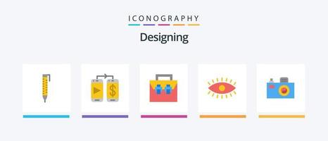 projetando o pacote de ícones planos 5, incluindo design. Câmera. construção. Projeto. olhos. design de ícones criativos vetor