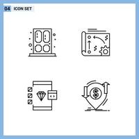 4 cores planas de linhas preenchidas de vetores temáticos e símbolos editáveis de configuração de janela de aplicativo de porta, codificação de elementos de design de vetores editáveis