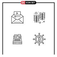 4 ícones criativos, sinais e símbolos modernos de famosos elementos de design de vetores editáveis de vídeo, fax, marketing de vídeo, impressora holi