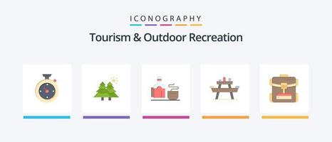 turismo e recreação ao ar livre flat 5 icon pack incluindo bolsa. assento. chá. parque. banco. design de ícones criativos vetor