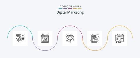pacote de ícones da linha 5 de marketing digital, incluindo loja. Comprar. gráfico. dados. análise vetor
