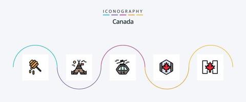 Linha do Canadá cheia de pacote de ícones planos 5, incluindo o outono. bordo. Canadá. folha. outono vetor