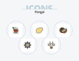 linha pongal cheia de ícones pack 5 design de ícones. festival. agua. hindu. areia. fruta vetor