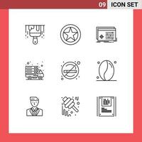 grupo de símbolos de ícones universais de 9 contornos modernos de arquivos de transferência de saúde, software on-line, elementos de design de vetores editáveis