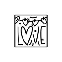 texto de amor de composição de vetor de dia dos namorados com coração. logotipo de construtor de férias de amor desenhado à mão em moldura quadrada para cartão de felicitações, convite de web design