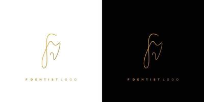 o design do logotipo do dente da letra f é único e atraente vetor