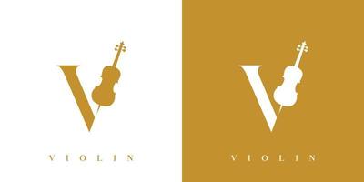 design de logotipo de violino inicial de letra v moderno e exclusivo vetor