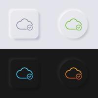 ícone de nuvem com símbolo de marca de seleção, design de interface do usuário suave de botão de neumorfismo multicolorido para web design, interface do usuário de aplicativo e muito mais, conjunto de ícones, botão, vetor. vetor