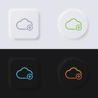 ícone de nuvem com símbolo de adição, design de interface do usuário suave de botão de neumorfismo multicolorido para web design, interface do usuário de aplicativo e muito mais, conjunto de ícones, botão, vetor. vetor