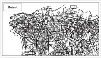 mapa da cidade de beirute líbano na cor preto e branco. vetor