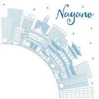 delineie o horizonte da cidade de nagano japão com edifícios azuis e espaço de cópia. vetor