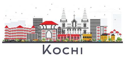 horizonte da cidade de kochi na índia com edifícios coloridos isolados em branco. vetor
