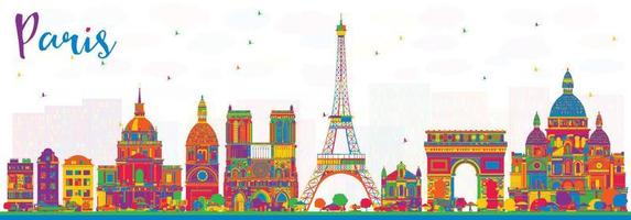 horizonte da cidade de paris frança com edifícios coloridos. vetor
