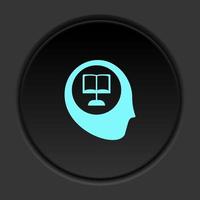 ícone de botão redondo, conhecimento, humano, leitor, ciência. banner de botão redondo, interface de crachá para ilustração de aplicativo em fundo escuro vetor