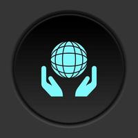 ícone de botão redondo, seguro, mundo. banner de botão redondo, interface de crachá para ilustração de aplicativo em fundo escuro vetor
