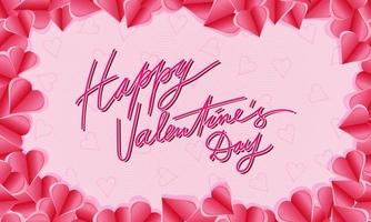 cartão de feliz dia dos namorados com moldura de corações rosa rosa vetor