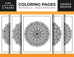 página de coloração de padrão floral de mandala para relaxamento de adultos, fundo de mandala de páginas para colorir, páginas para colorir de mandala em preto e branco, vetor de padrão de arte de linha delineado desenhado à mão de mandala