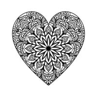 padrão floral de mandala em forma de coração para livro de colorir, coração com padrão de mandala floral, doodle de mandala floral de coração desenhado à mão, página de coloração de mandala de coração para adulto vetor