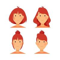 avatares de mulheres com um sorriso e cabelos ruivos com penteados diferentes vetor