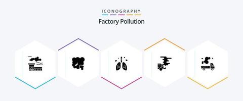 pacote de ícones de 25 glifos de poluição de fábrica, incluindo automóvel. gás. Câncer. emissão. automóvel vetor