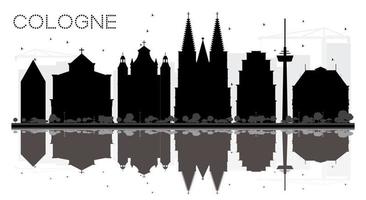 colônia alemanha cidade skyline silhueta preto e branco com reflexões. vetor