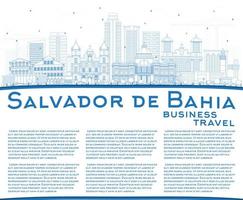 delineie o horizonte da cidade de salvador da bahia com edifícios azuis e espaço para texto. vetor