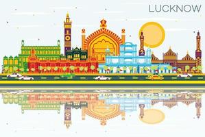 Luckynow horizonte da cidade da Índia com edifícios cinza, céu azul e reflexões. vetor