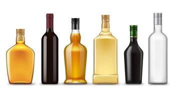 maquetes realistas de garrafa de vidro de bebida alcoólica vetor
