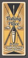 local de pesca e cartaz de anúncio de captura de peixe vetor