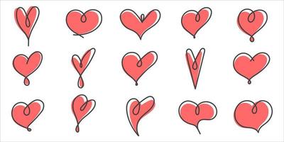 conjunto de corações de desenho de uma linha de diferença. elementos de design para dia dos namorados. vetor