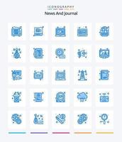 notícias criativas 25 pacote de ícones azuis, como transmissão. Youtube. o email. vídeo. notícias vetor