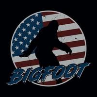 design de camiseta bigfoot da bandeira da américa para amantes de aventura vetor