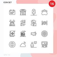 conjunto de 16 símbolos de símbolos de ícones de interface do usuário modernos para embreagens de crime mercado de comida de urso elementos de design de vetores editáveis