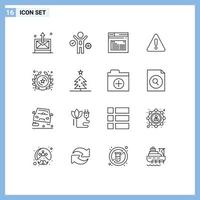 grupo de símbolos de ícone universal de 16 contornos modernos de página de sinal de insígnia, alerta de alerta, elementos de design de vetores editáveis