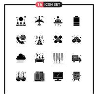 conjunto de pictogramas de 16 glifos sólidos simples de comunicação telefônica, astronomia, chamada de elementos de design de vetores editáveis elétricos