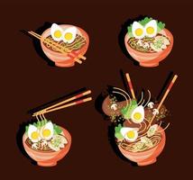 comida asiática. sopa ramen, sopa asiática tradicional. sopa japonesa com ovo, frango e macarrão, adesivo vetor