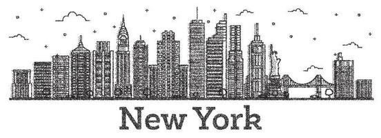 skyline da cidade de nova york eua gravada com edifícios modernos isolados no branco. vetor