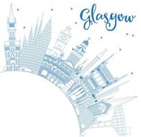 delineie o horizonte da cidade de glasgow scotland com edifícios azuis e espaço de cópia. vetor