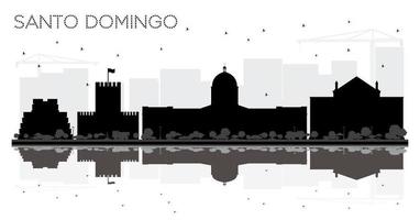 santo domingo república dominicana cidade skyline preto e branco silhueta com reflexões. vetor