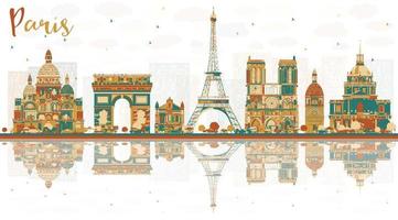 horizonte da cidade de paris frança com marcos coloridos. vetor