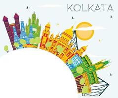 Kolkata India Skyline com edifícios coloridos, céu azul e espaço para texto. vetor