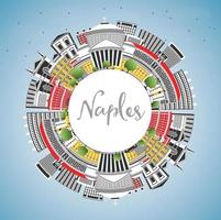 Horizonte da cidade de Nápoles, Itália, com edifícios coloridos, céu azul e espaço para texto. vetor